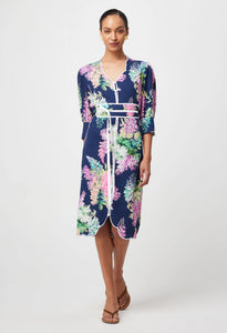 Augustine Embroidered Linen Viscose Dress in Navy Wisteria