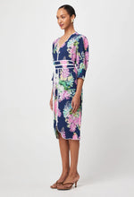 Load image into Gallery viewer, Augustine Embroidered Linen Viscose Dress in Navy Wisteria
