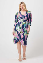 Load image into Gallery viewer, Augustine Embroidered Linen Viscose Dress in Navy Wisteria
