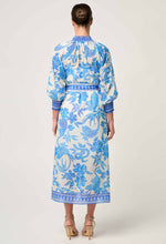 Load image into Gallery viewer, Carmen Silk Cotton Maxi Dress in Azure Mosaic
