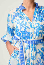 Load image into Gallery viewer, Carmen Silk Cotton Maxi Dress in Azure Mosaic
