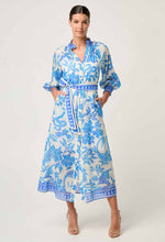Load image into Gallery viewer, Carmen Silk Cotton Maxi Dress in Azure Mosaic

