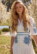 Load image into Gallery viewer, Gabriette Embroidered Cotton Slub Dress in Milk
