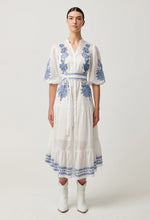 Load image into Gallery viewer, Gabriette Embroidered Cotton Slub Dress in Milk
