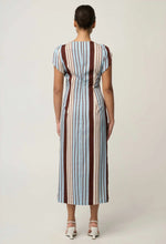 Load image into Gallery viewer, Geneva Stretch Cupro Detail Column Midi Dress in Iridescent Stripe
