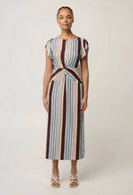Load image into Gallery viewer, Geneva Stretch Cupro Detail Column Midi Dress in Iridescent Stripe
