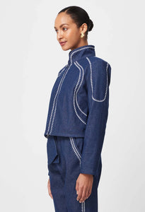 DELRAY REVERSIBLE EMBROIDERED COTTON JACKET IN PALM SHADOW