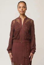 Load image into Gallery viewer, Solene Cotton Blend Lace Bomber in Rosewood
