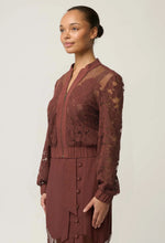 Load image into Gallery viewer, Solene Cotton Blend Lace Bomber in Rosewood
