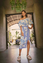 Load image into Gallery viewer, Zenobia Viscose Dobby Midi Skirt in Azure Mosaic
