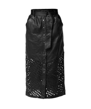 Load image into Gallery viewer, Hypnotic Leather Custom Laser Midi Skirt - Black Lattice
