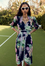 Load image into Gallery viewer, Augustine Embroidered Linen Viscose Dress in Navy Wisteria
