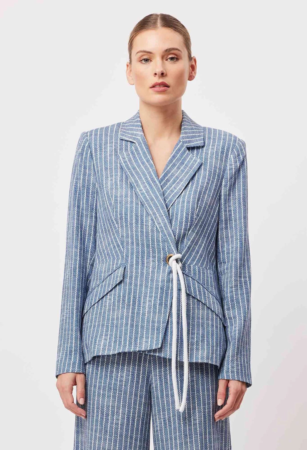 PANAMA LINEN VISCOSE BLAZER IN DEL MAR STRIPE