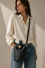 Load image into Gallery viewer, REMI Bucket Bag with Gold Bubble Lock, Black

