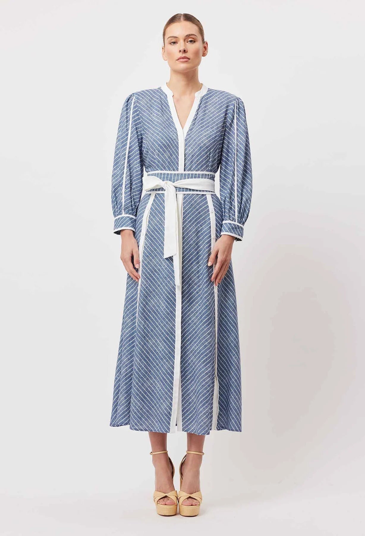 COBA LINEN VISCOSE MIDI DRESS IN DEL MAR STRIPE