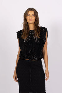 VENUS SEQUIN TOP - BLACK