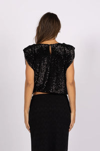 VENUS SEQUIN TOP - BLACK