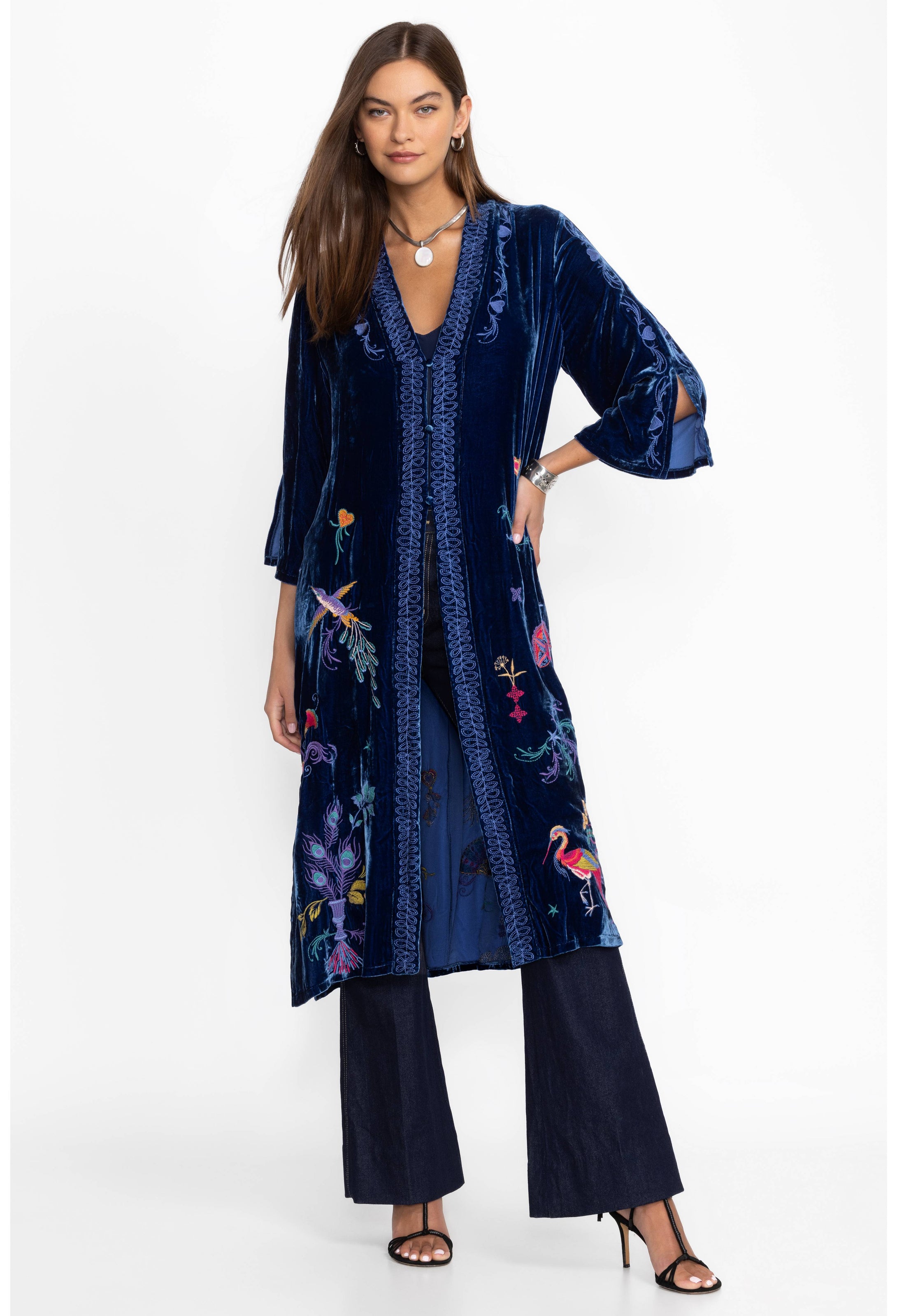 VELVET BUTTON FRONT KIMONO