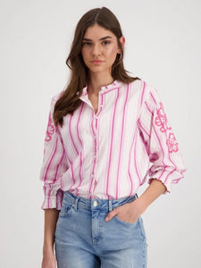 Monari Striped Blouse With Sequins Pink 409384