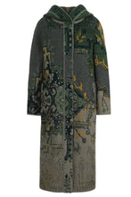 Load image into Gallery viewer, Jacquard Coat with Hoodie, Kilim Pattern -salvia
