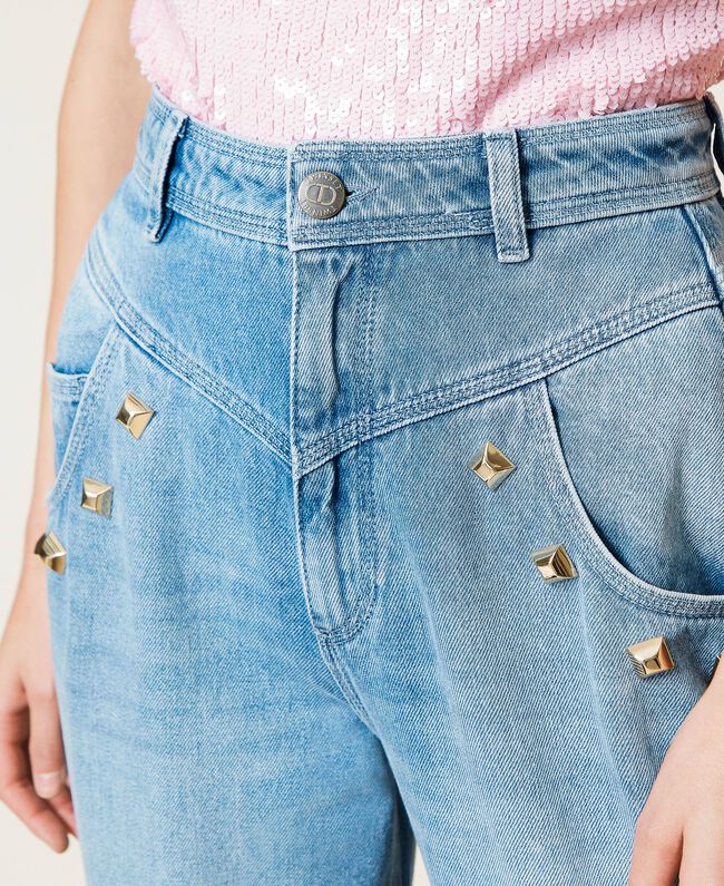 HIGH WAIST STONE WASHED COTTON JEAN
