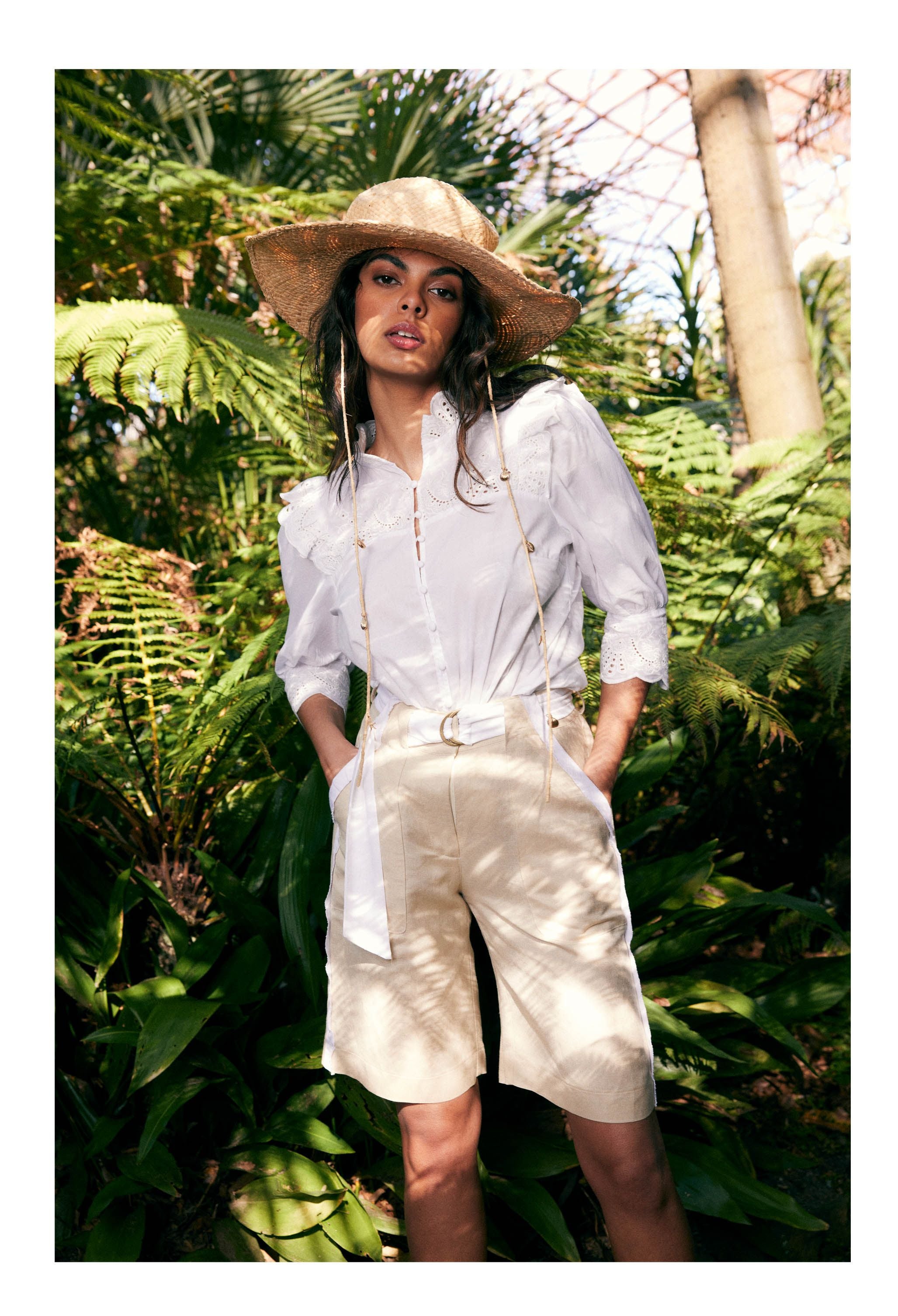 ELYSIAN SCALLOP DETAIL EMBROIDERED COTTON BLOUSE
