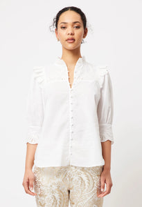 ELYSIAN SCALLOP DETAIL EMBROIDERED COTTON BLOUSE